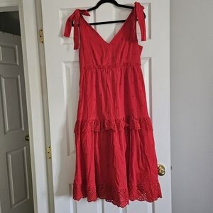 Dex Scarlet Eyelet Midi Dress